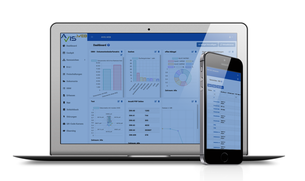 Digitale Informationszwillinge in AVIS Web – Mobil- und Desktop-Ansicht