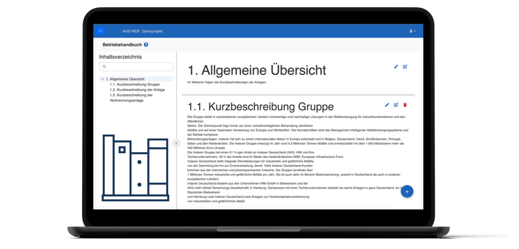 AVIS Betriebshandbuch Darstellung auf Laptop
