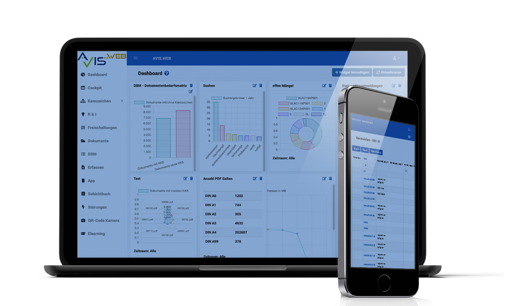 Digitale Informationszwillinge in AVIS Web – Mobil- und Desktop-Ansicht