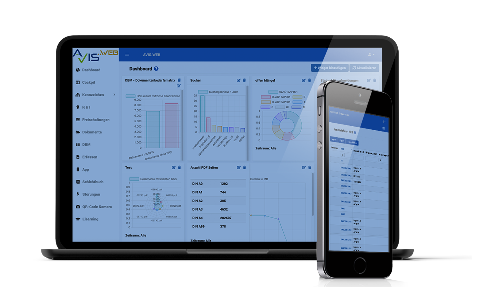 Digitale Informationszwillinge in AVIS Web – Mobil- und Desktop-Ansicht